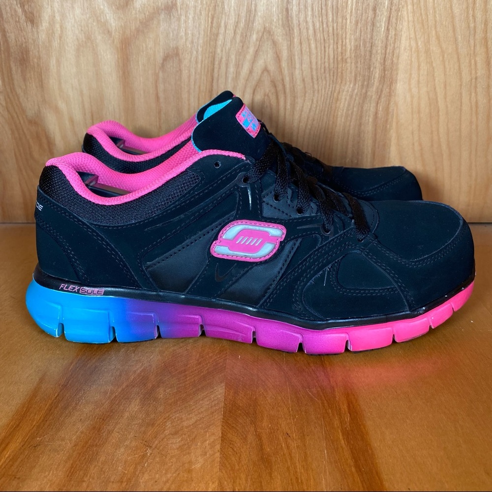 Skechers Slip Resistant Flex Sole Work Shoes Black Womens 8.5 SEF0870